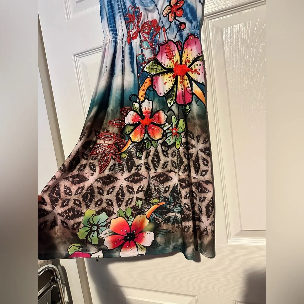 Spy Zone Exchange XS Blue floral beach tank Floral Sleeveless Dress Multicolor - Picture 2 of 8